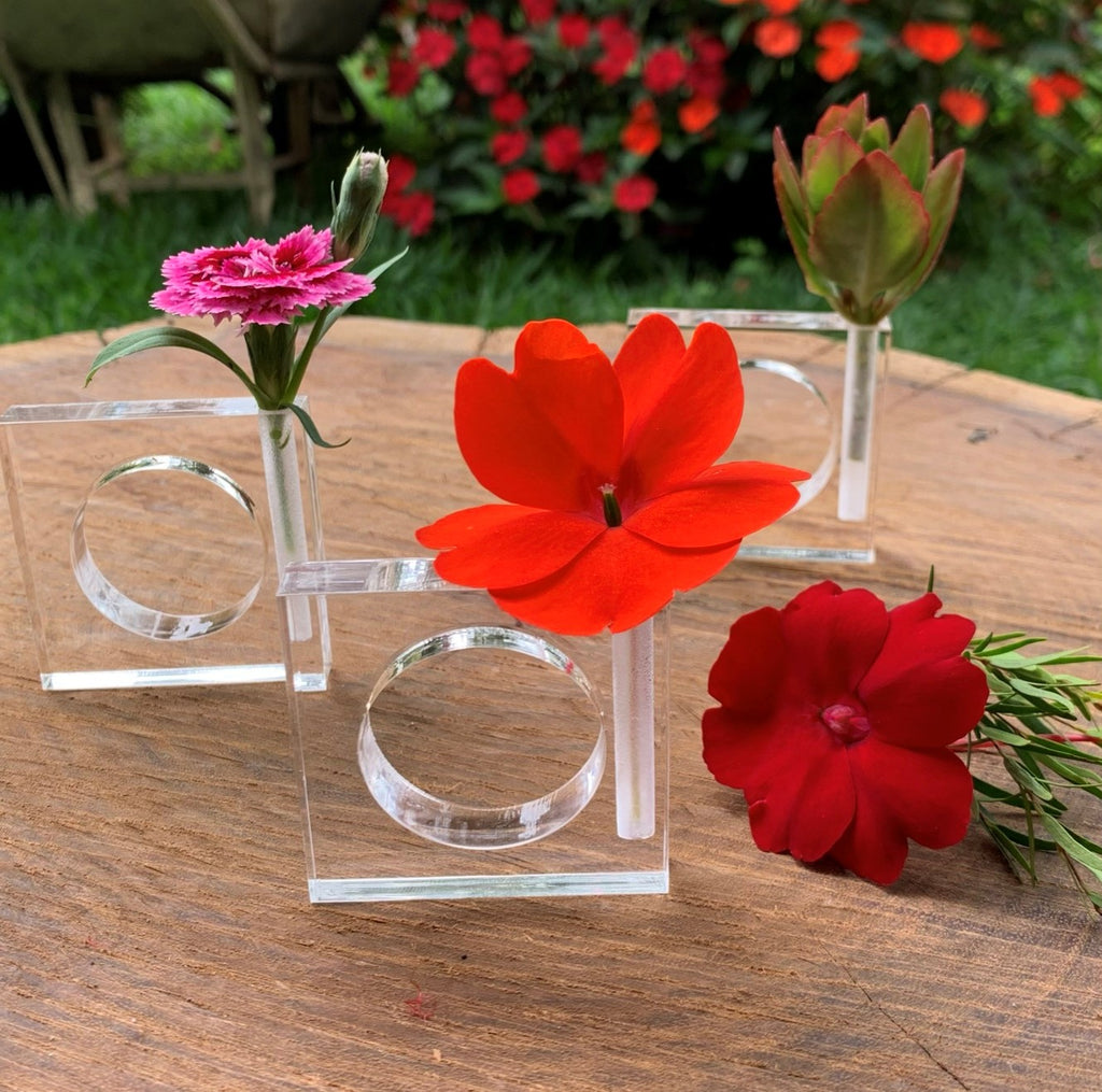Porta-guardanapo de acrílico com suporte para flor