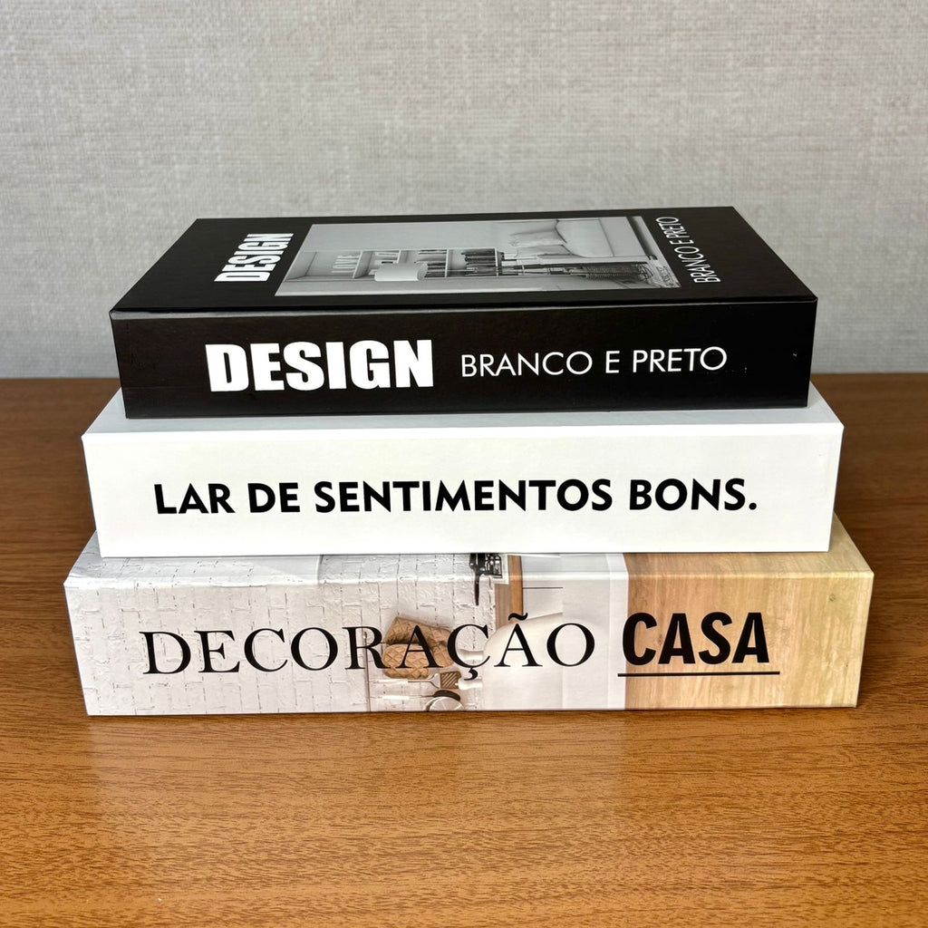 Kit com 3 caixas livro, modelo 'Casa'