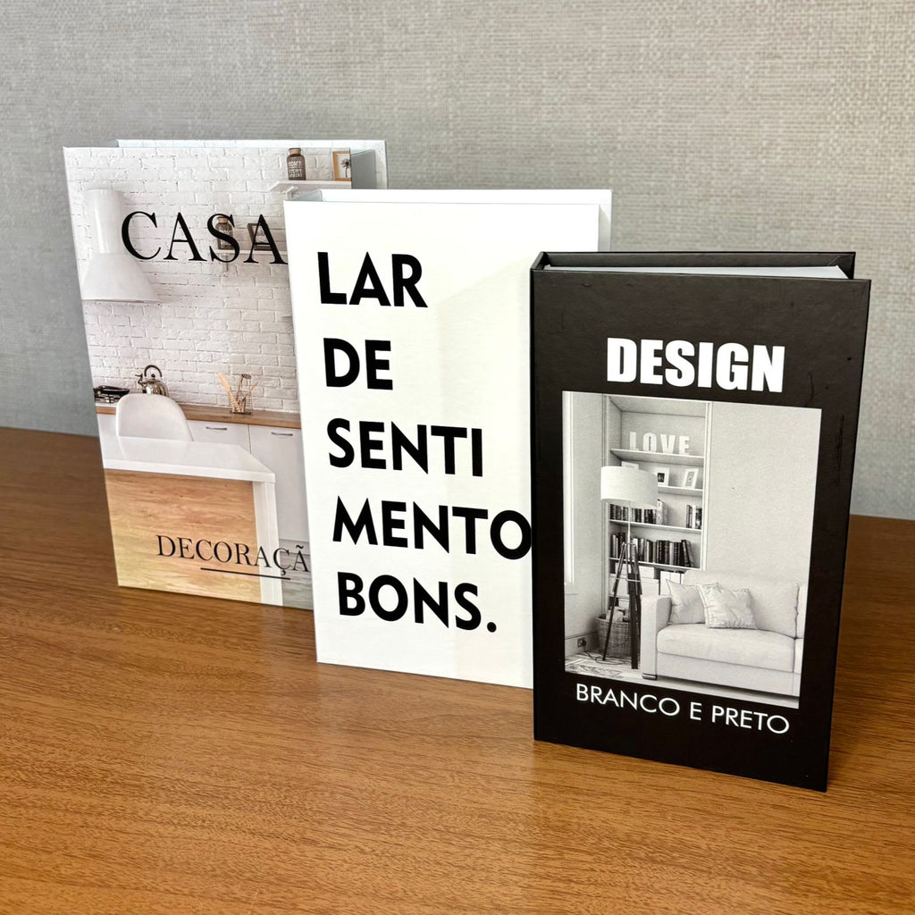 Kit com 3 caixas livro, modelo 'Casa'