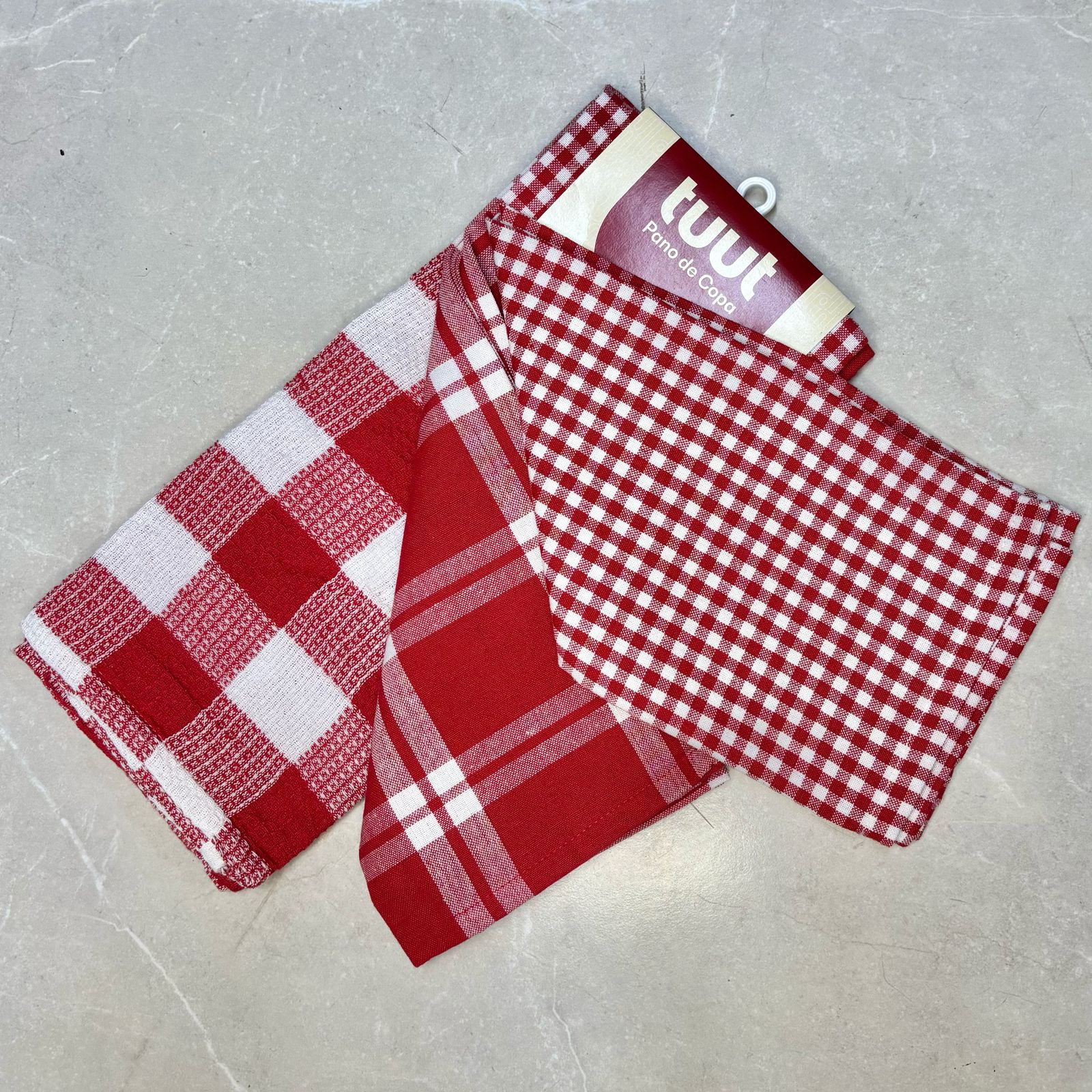 Kit com 3 panos de copa xadrez vermelho