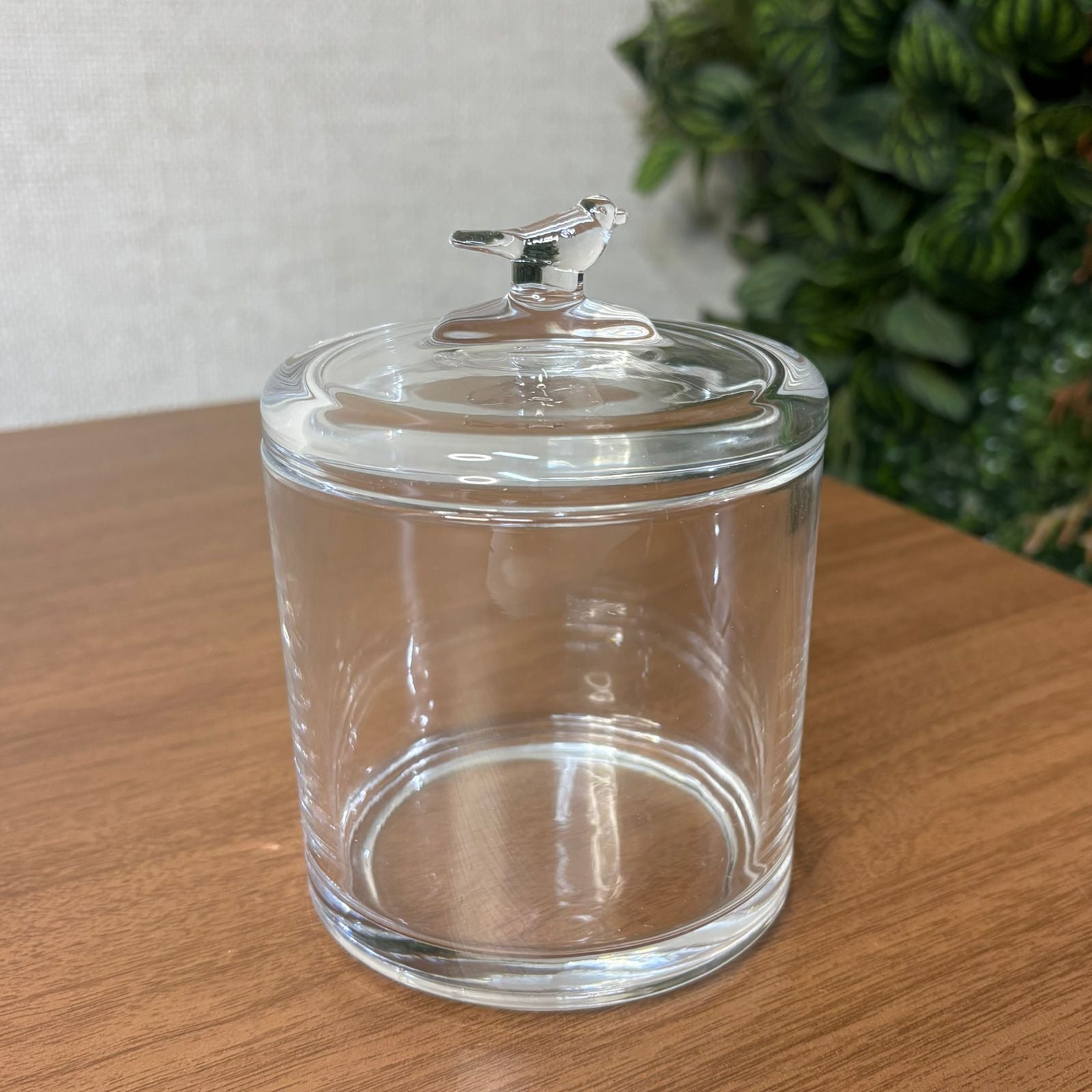 Pote de cristal com tampa pássaro
