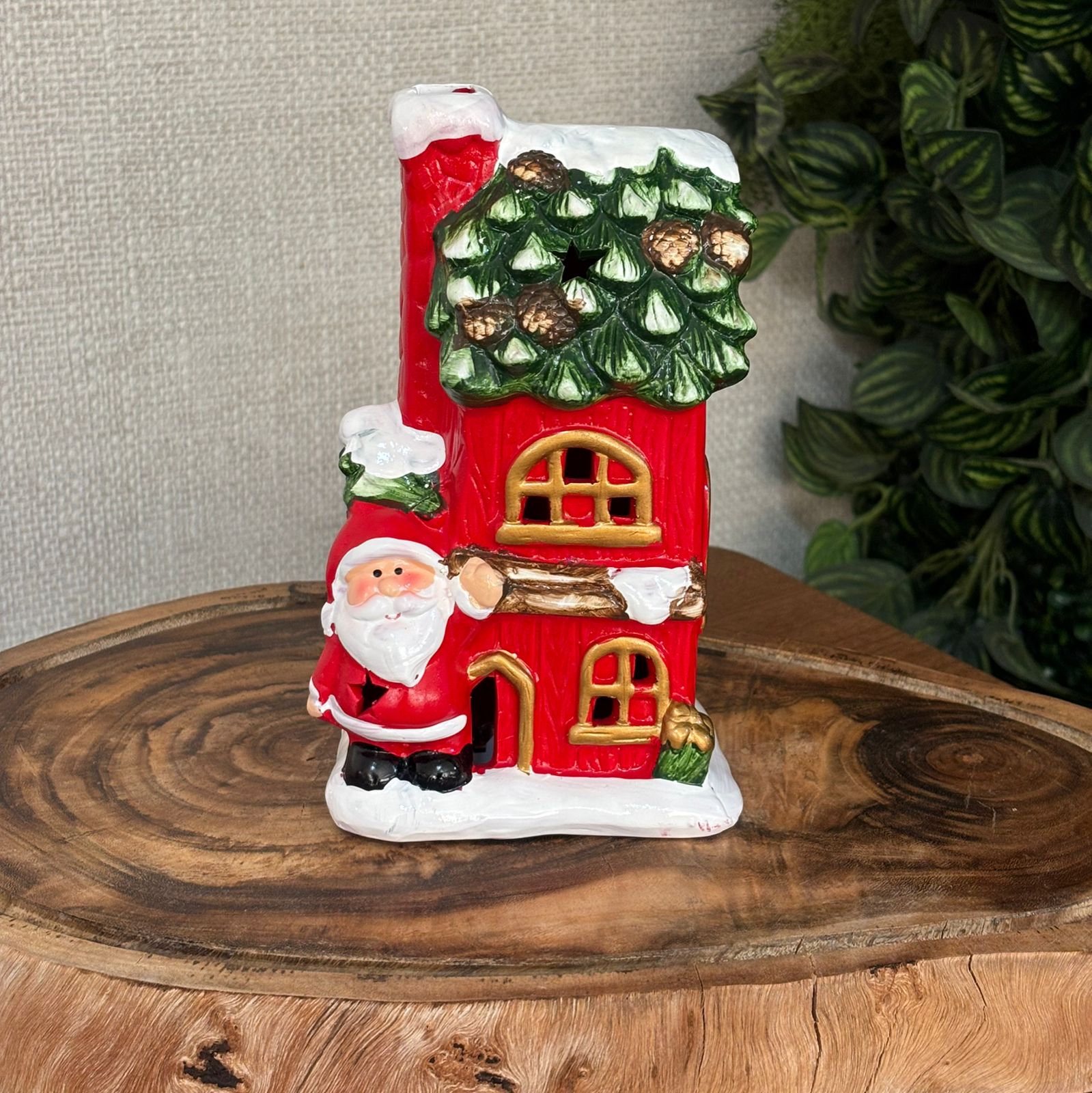 Casa Papai Noel cerâmica com LED