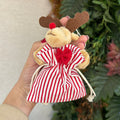 Mini saco de presente em tecido com rena em pelúcia