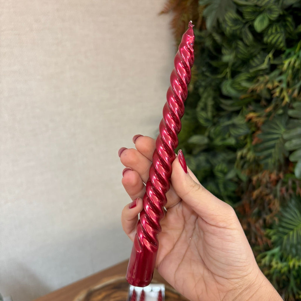 Kit com 4 velas espiral vinho metalizada