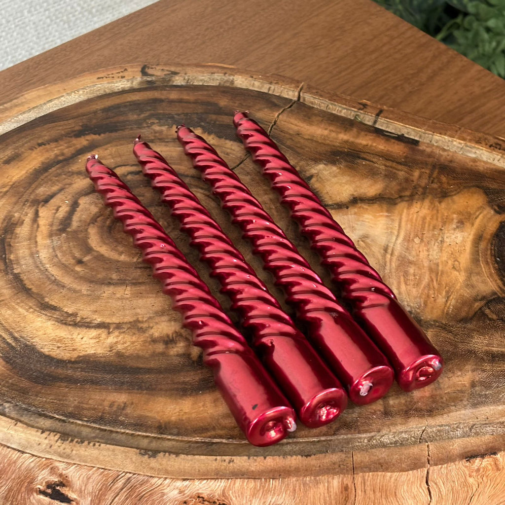 Kit com 4 velas espiral vinho metalizada
