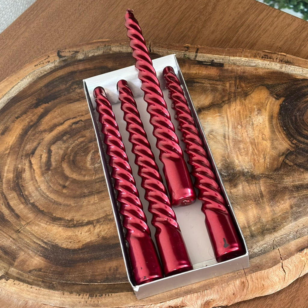 Kit com 4 velas espiral vinho metalizada