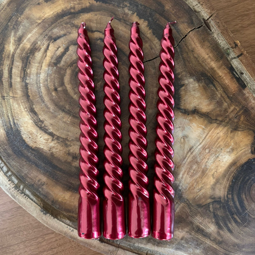 Kit com 4 velas espiral vinho metalizada