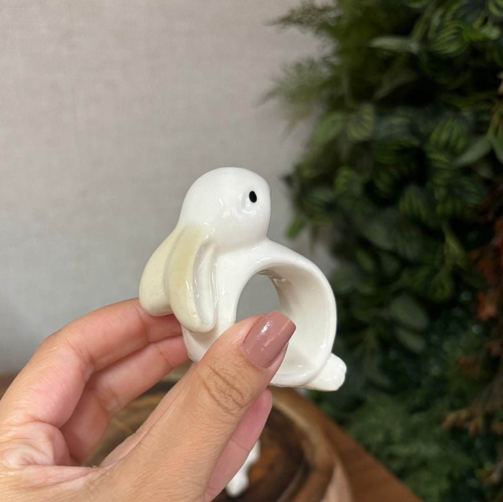 Kit com 2 porta-guardanapos coelho cerâmica
