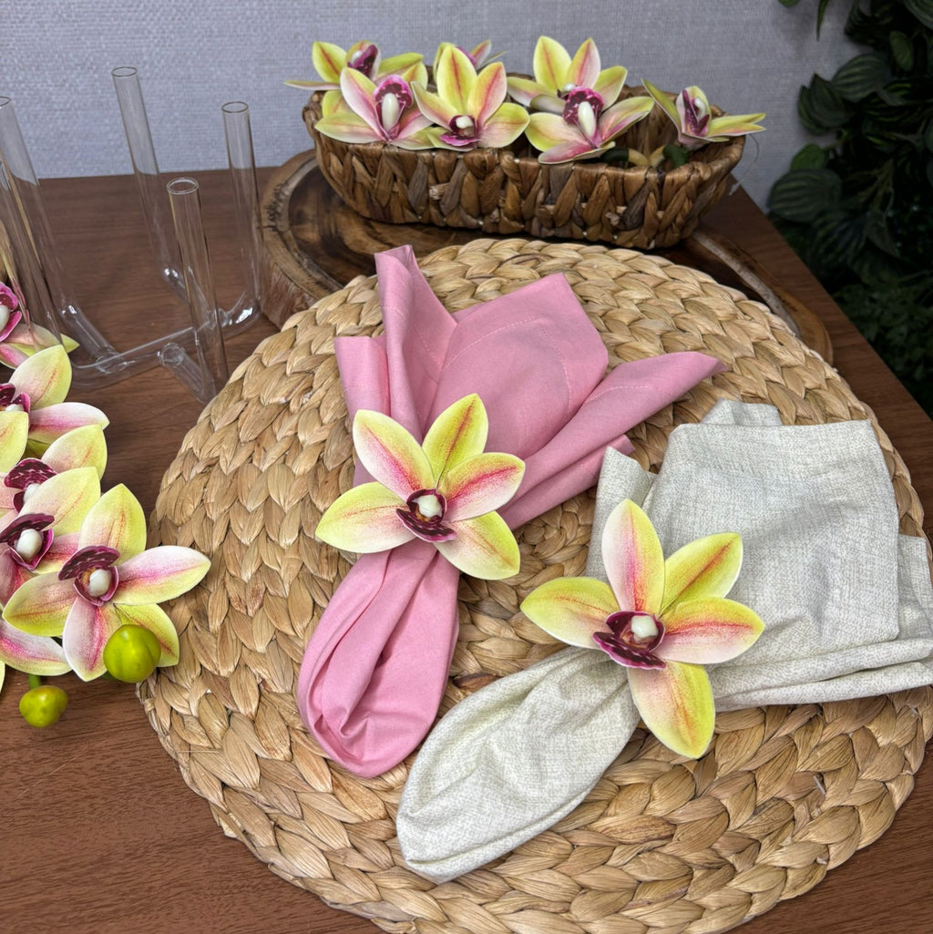 Porta-guardanapo orquídea amarela e rosa