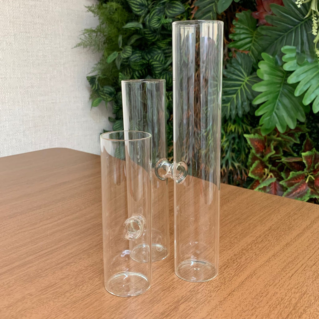 Vaso de vidro 3 tubos cilindro