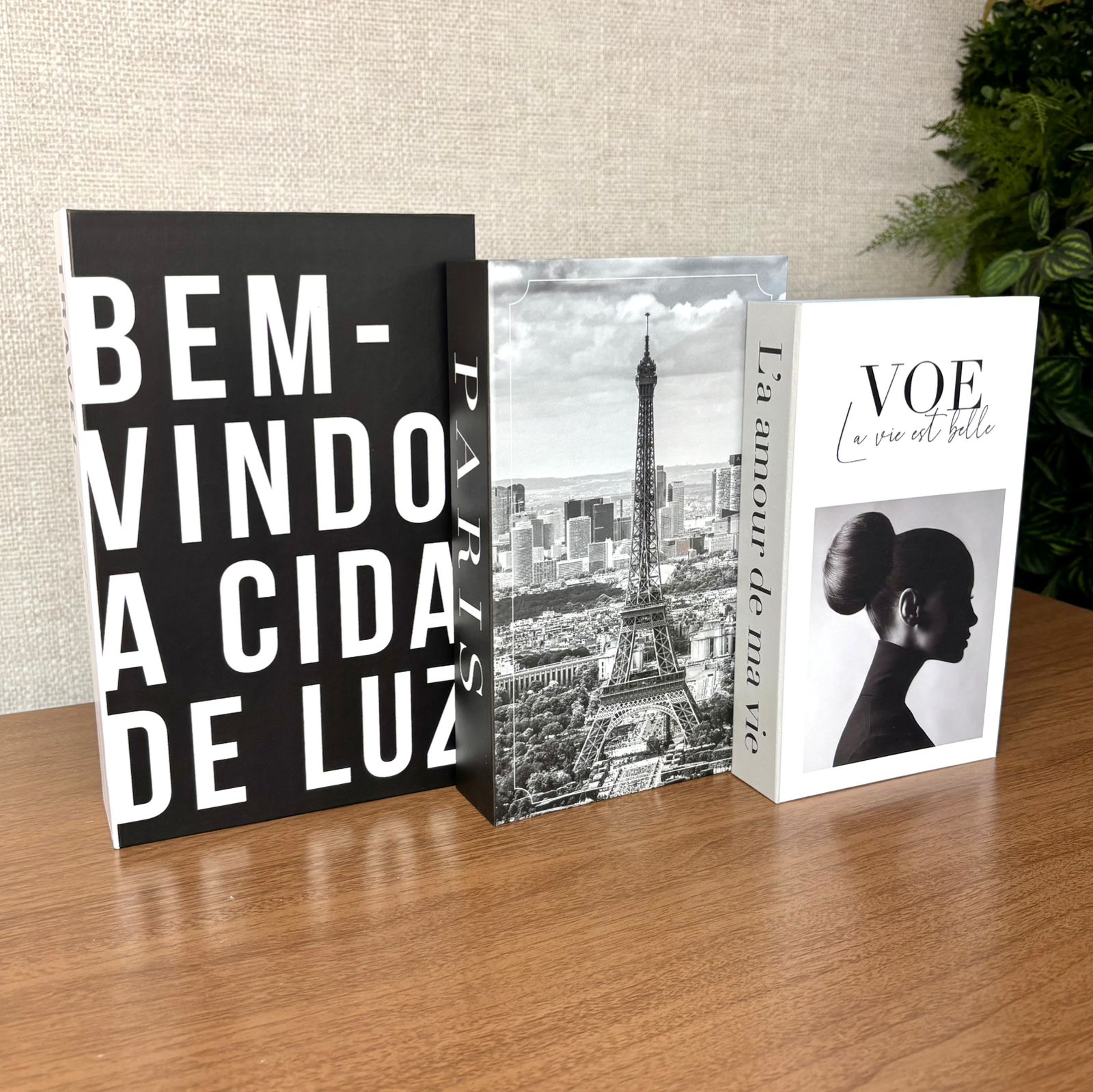 Kit com 3 caixas livro, modelo 'Travel'