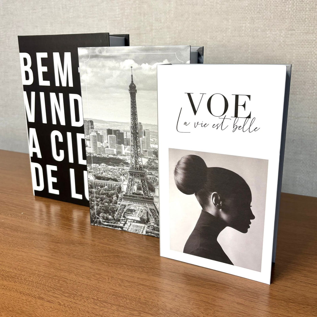 Kit com 3 caixas livro, modelo 'Travel'