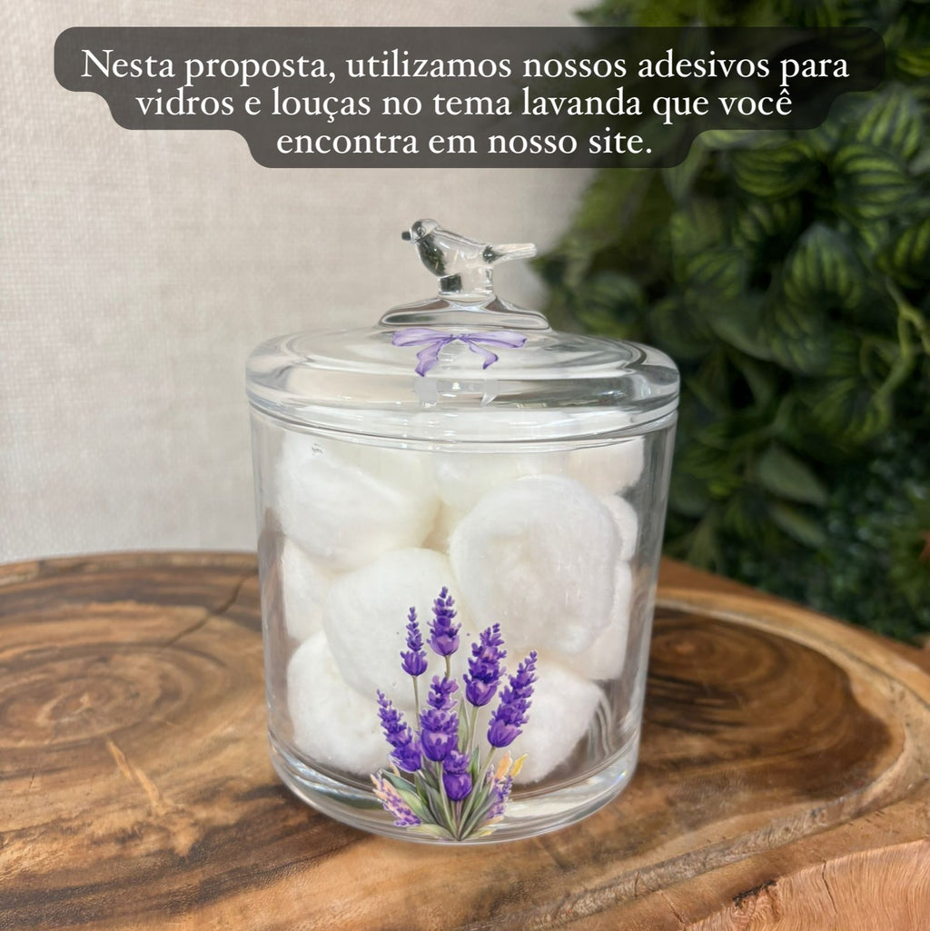 Pote de cristal com tampa pássaro